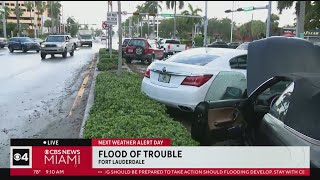 Water receding on Broward Boulevard in Fort Lauderdale