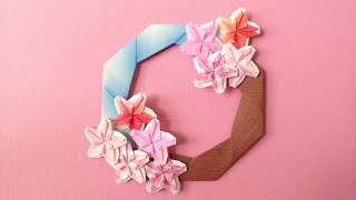 折り紙 桜の花 リース 折り方4　Origami Flower Cherry blossoms wreath tutorial（niceno1）