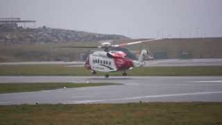 British Coast Guard Sikorsky S-92A takeoff from Sumburgh Helicopter Runway, Shetland