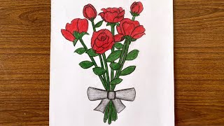 How to draw a flower bouquet for beginners // how to draw a rose easy step by step for beginners
