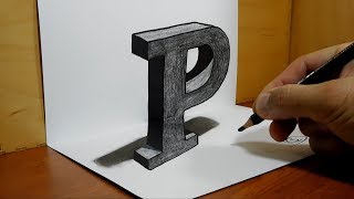 3D Trick Art on Paper, Letter P with Graphite Pencil