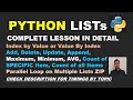 PYTHON LIST Tutorial count, value by index, append, update, add, delete, average, two lists