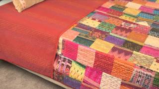 Vintage Throw Kantha Quilt Indian Handmade Cotton Bedspread Reversible