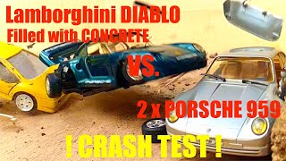 CRASH TEST - 2 scale 1/24 Porsche 959s VS Scale 1/24 Lamborghini Diablo - Slow Motion 1000fps