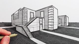 How to Draw a Modern House in 2-Point Perspective with Steps