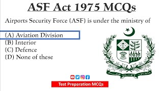 ASF Act 1975 MCQs | Complete ASF Act MCQs In Urdu | asf past papers for inspector, asi, corporal