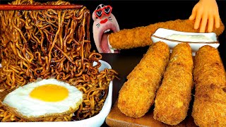 ASMR MUKBANG Black Bean Noodles & Giant Sweet Potato Cheese Stick (4K)