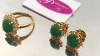 แหวนหยกและต่างหูหยกตัวเรือนทองแท้ประดับเพชรแท้ (Jade Ring and Jade Earrings with Diamond)