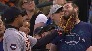 DET@SEA: Miggy has some fun playing with fan's beard