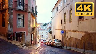 Early morning walk in the rain in Lisbon - (4K) HDR (Portugal)