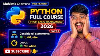 Python If, Elif, Else & Loops (for, while) Explained 🚀 | Part-3 | Python Full Course 2026 🔥