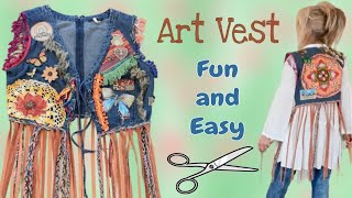 How To Make An Upcycled Collage Fringe Vest