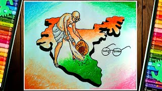 GANDHIJI SWACHH BHARAT DRAWING||GANDHIJI DRAWING WITH INDIA MAP