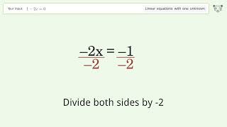 Linear equation with one unknown: Solve 1-2x=0 step-by-step solution