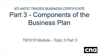 TB1020 - Topic 3c - Key Components of the Business Plan