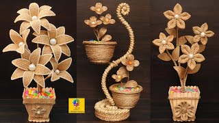 3 Beautiful flower vase Showpiece decoration ideas with jute rope | Home Decor Jute Art and Craft
