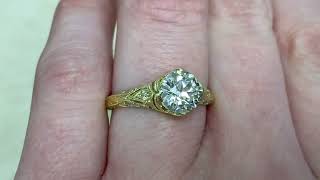 1.34ct Center Old European Cut Diamond 18k Yellow Gold Engagement Ring - Princeton Ring - Hand Video