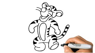 How to DRAW TIGGER Winnie the Pooh Character Easy Step by Step