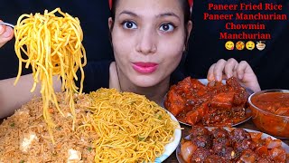 Eating Paneer Fried Rice, Chowmin, Paneer Manchurian, Dry Manchurian | Indo Chinese Feast Mukbang