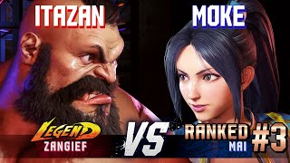 SF6 ▰ ITAZAN (Zangief) vs MOKE (#3 Ranked Mai) ▰ High Level Gameplay