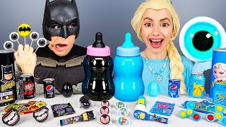 Blue Food vs Black Food Challenge 블루 블랙 푸드 챌린지Elsa Frozen vs Batman Mukbang by HUBABANG