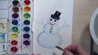 Christmas Snowman Watercolor Art Lesson - Easy