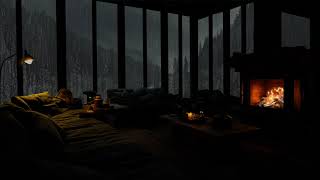 Thunderstorm with Rain Sounds, Crackling Fireplace in a Cozy Cabin at midnight Ambience