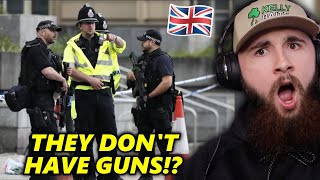 American Reacts to British vs American Police Equipment! *SHOCKING*