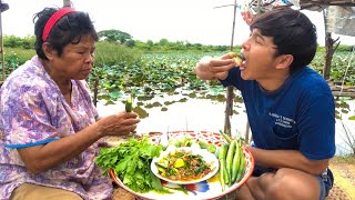 อ่อมเนื้อใส่ผักเยอะๆ ข้าวเหนี๋ยวคำโตๆ กับข้าวฝีมือแม่แซ่บสุดๆ