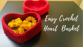 Easy Crochet Heart Basket | Heart Box