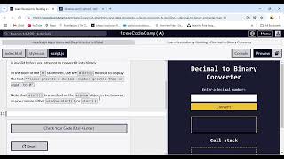 Learn Recursion by Building a Decimal to Binary Converter Step 13 freeCodeCamp.org
