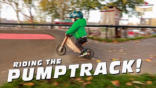 Riding the he Pump track at 2 years old! Sam on his balance bike.