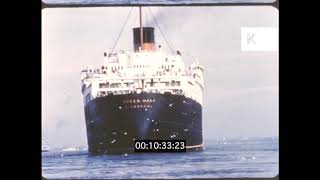 1940s, 1950s UK, RMS Queen Mary Setting Sail, Ocean Liner, 16mm