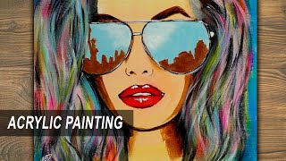 Woman with Sunglasses | POP ART Painting for beginners | Acrylic Painting Tutorial |  Step by Step