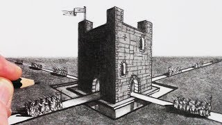 How to Draw using 2-Point Perspective: Draw a Castle Step by Step