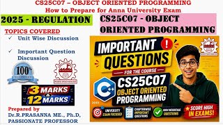 Anna University Exam Preparation - CS2507 - Object Oriented Programming Important Questions
