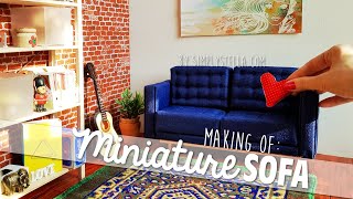 DIY MINIATURE | How to make a SOFA for DOLLHOUSES or BARBIE doll | Easy Tutorial with EVERYDAY items