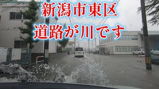 道路が川！【走行動画】新潟豪雨　新潟市東区冠水の様子 2022年8月4日の様子