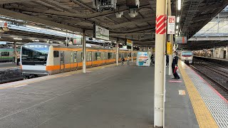 【中央線E233系久々の大宮駅入線でE491系とコラボ！】E233系0番台T8編成　国分寺ひまわり号国分寺行き警笛を鳴らして大宮駅発車