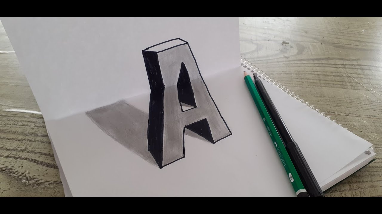 3D Trick Art On Paper, Letter "A" With Graphite Pencil - YouTube