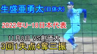 【2026年ドラフト候補】日本体育大生盛亜勇太の投球【U-18日本代表】