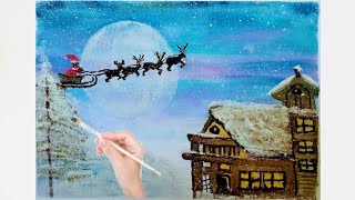 Winter Christmas Scenery Acrylic Painting - For Beginners / Step By step / #howtoeasypainting