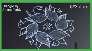 5*3 dots easy muggulu,daily rangoli,beginners kolam,simple kolangal