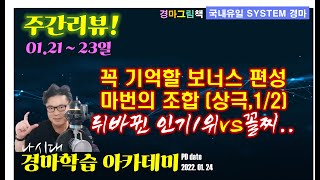 [경마방송 YB/주간리뷰] 1.21(일)∼23(일) 뒤바뀐 인기1위마 vs 꼴찌마는 왜? / 확율높은 실전 삼쌍 조합법(상극, 1/2) / 꼭기억할 보너스편성! 등..