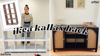 HACKING AN IKEA KALLAX SHELF INTO THE SIDEBOARD OF MY DREAMS! | DIY Arch Doors, Faux Cane Webbing