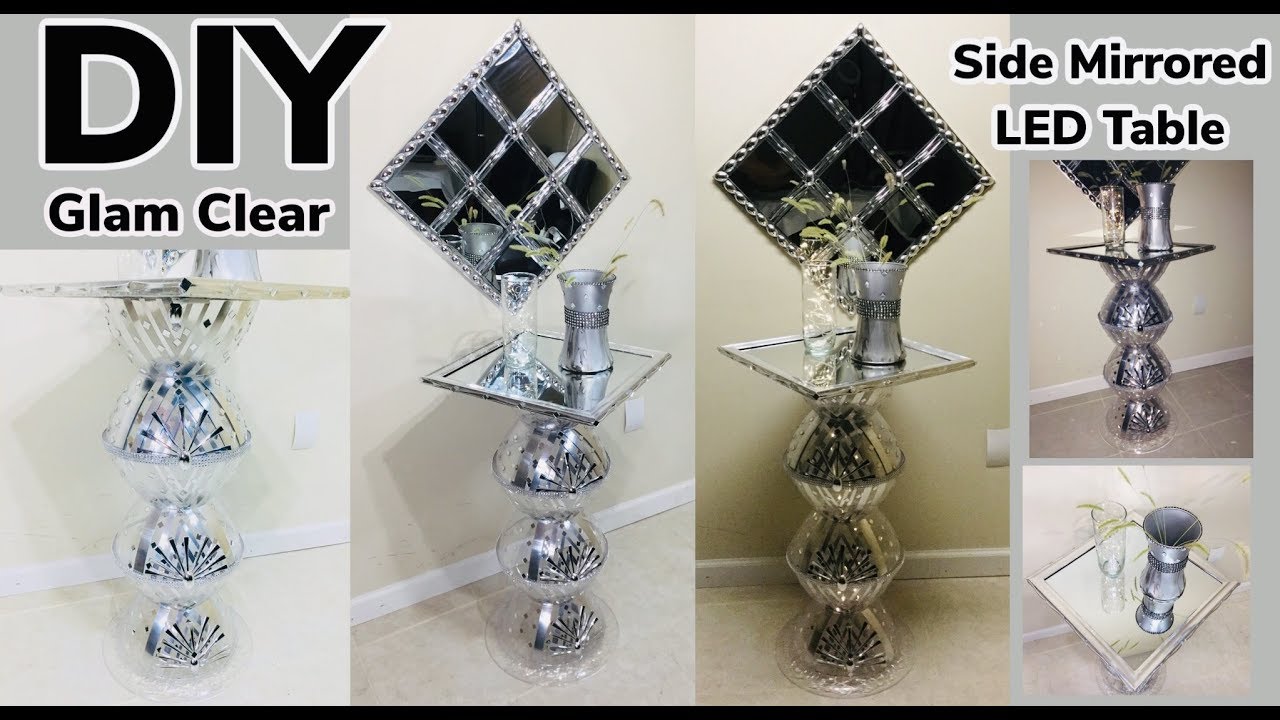 Dollar Tree Diy Glam Led Mirrored Clear End Table 2019 Youtube