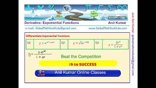 Derivative of Exponential Functions Power Chain Rule Product and Quotient Rule Examples Calculus