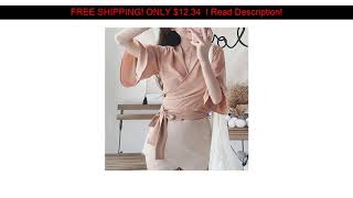 Korean Women Blouse Sexy V-neck Cross Short Wild Chiffon Shirt  Flare Sleeve Fashion OL Elegant Cas