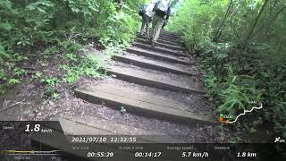 高尾山 梅雨の稲荷山コース 登山道 GPS MAP連動 下山フル動画 Mt. Takao