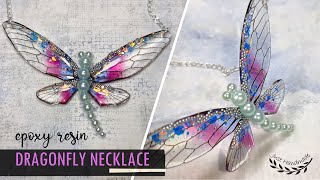 ~JustHandmade~ How to make epoxy resin DRAGONFLY necklace - tutorial / transparent wings / DIY